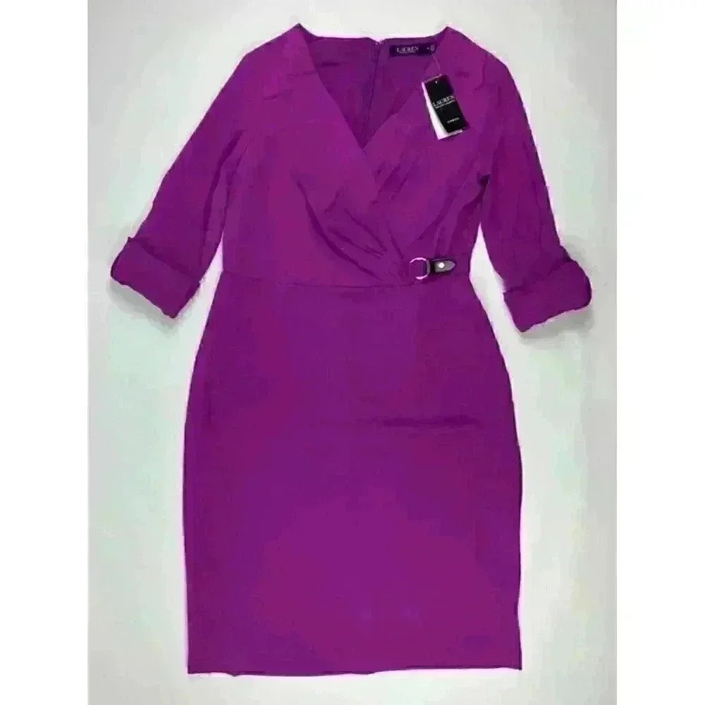 NEW Lauren Ralph Lauren Women's 8 Buckle-Trim Georgette Shirtdress NWT $165 - Picture 1 of 3